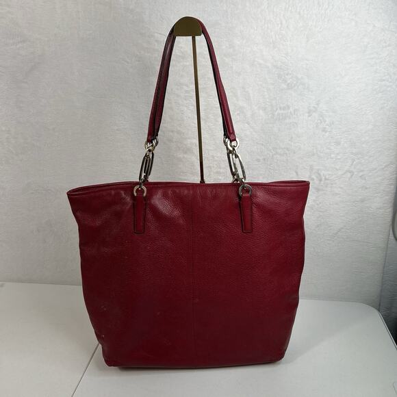 Coach Madison Bag North/South Large Tote Pebbled Leather in Scarlet Red Purse - Picture 6 of 16